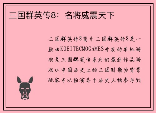 三国群英传8：名将威震天下