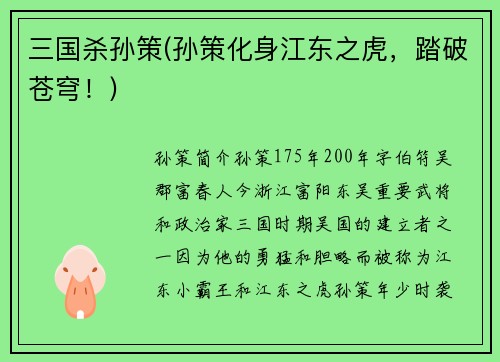 三国杀孙策(孙策化身江东之虎，踏破苍穹！)